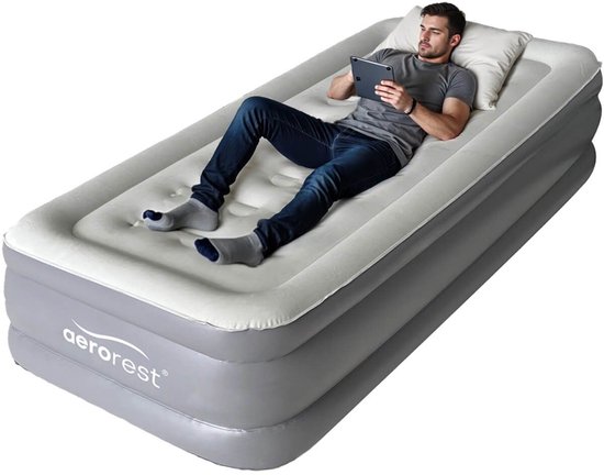 AeroRest Supreme Plush XL 1-persoons luchtbed - 210 x 99 x 46 cm - Inclusief bijpassend hoeslaken + reparatiekit + fleece deken - Extra lang 210 cm - Ideaal voor lange mensen van AeroRest — afbeelding 3