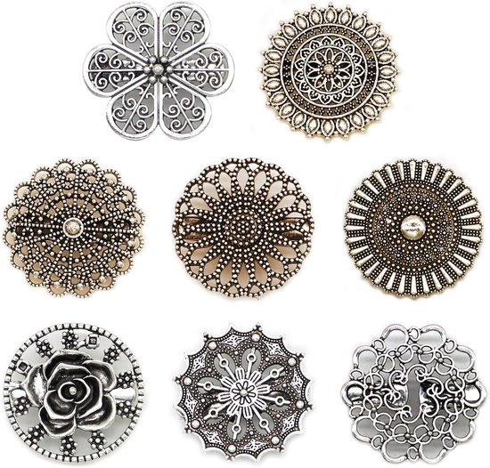 Allecto Plus - Pinces à gilet pour femme en Argent antique et bronze - Set de 8 - Style rétro - Pour Robes, Chemisiers et Cardigans