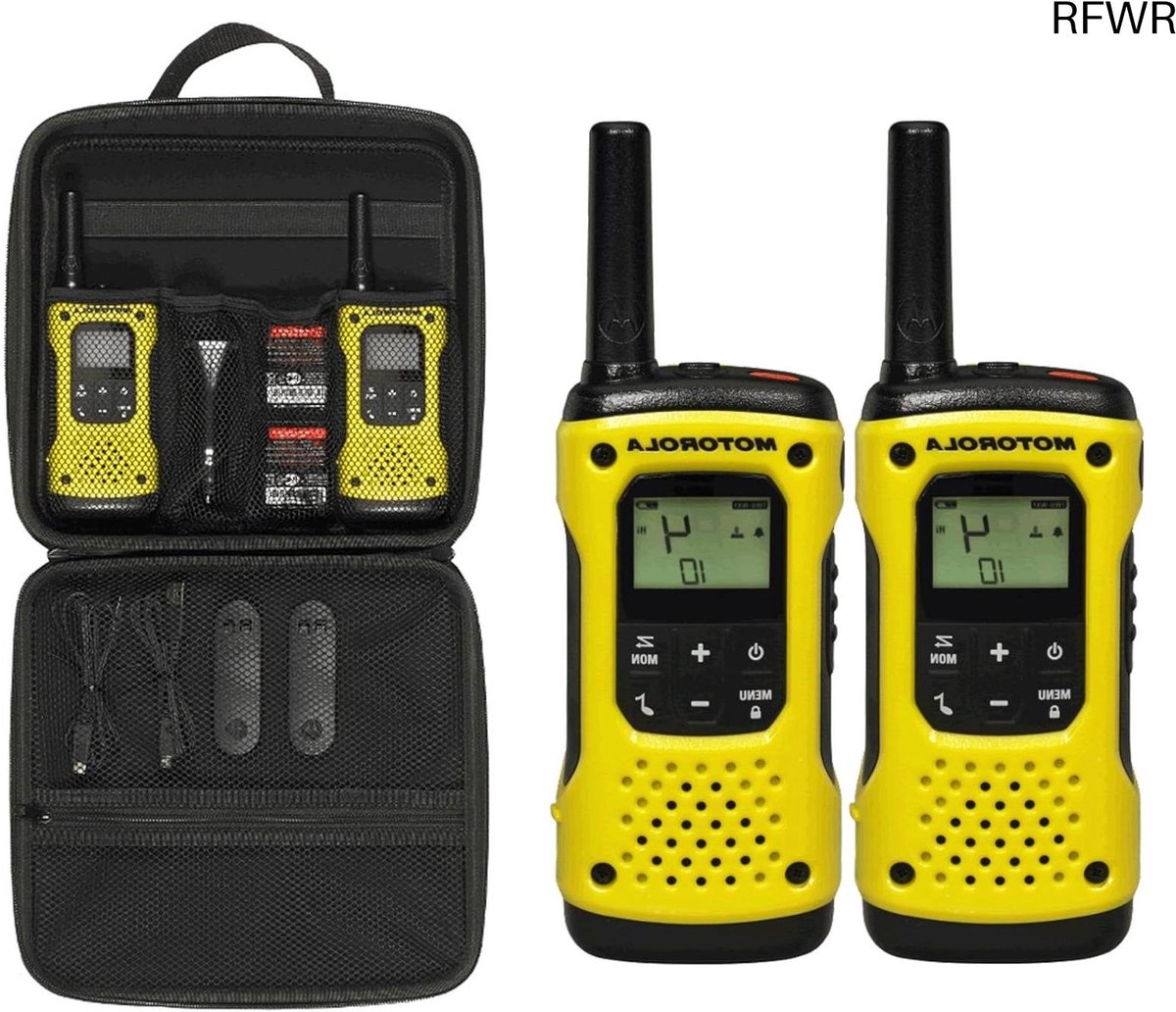 RFWR® Weerbestendige PMR radio's tot 10 km bereik (IP67), 2 stuks, Zwart en Geel, 17.8 x 3.8 x 6.2 cm