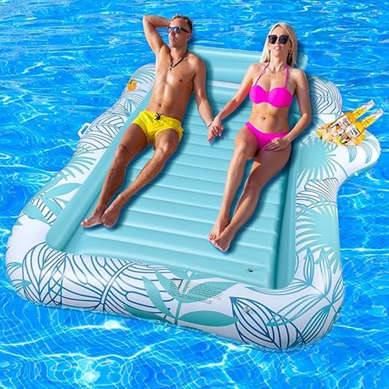 Matelas Opblaasbaar , piscine, double piscine de bronzage de luxe, grand hamac aquatique pour adultes, piscine gonflable avec appui-tête et porte-gobelet pour l'été, piscine, plage