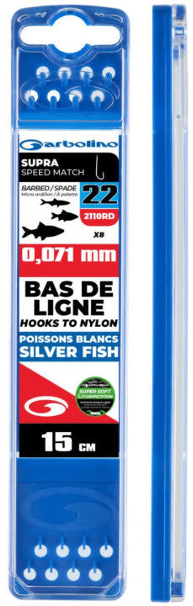 Garbolino Hooks to Nylon Competition Supra Speed Match 15cm (8 pcs) - Maat : Haak 20 (2110RD) - 0.071mm Super Soft