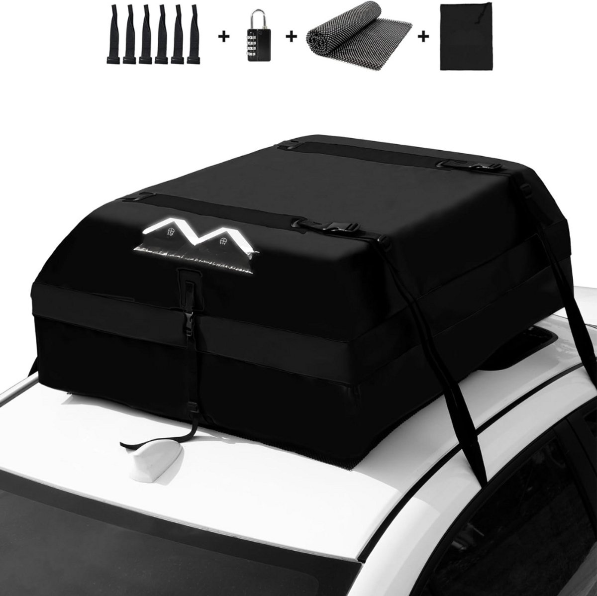 Goodivery ® Waterdichte Opvouwbare Dakbox voor Auto's - Dakkoffers, 425L/15 kubieke voet waterdichte dakkoffer- 106 x 86 x 40 cm , Zwart