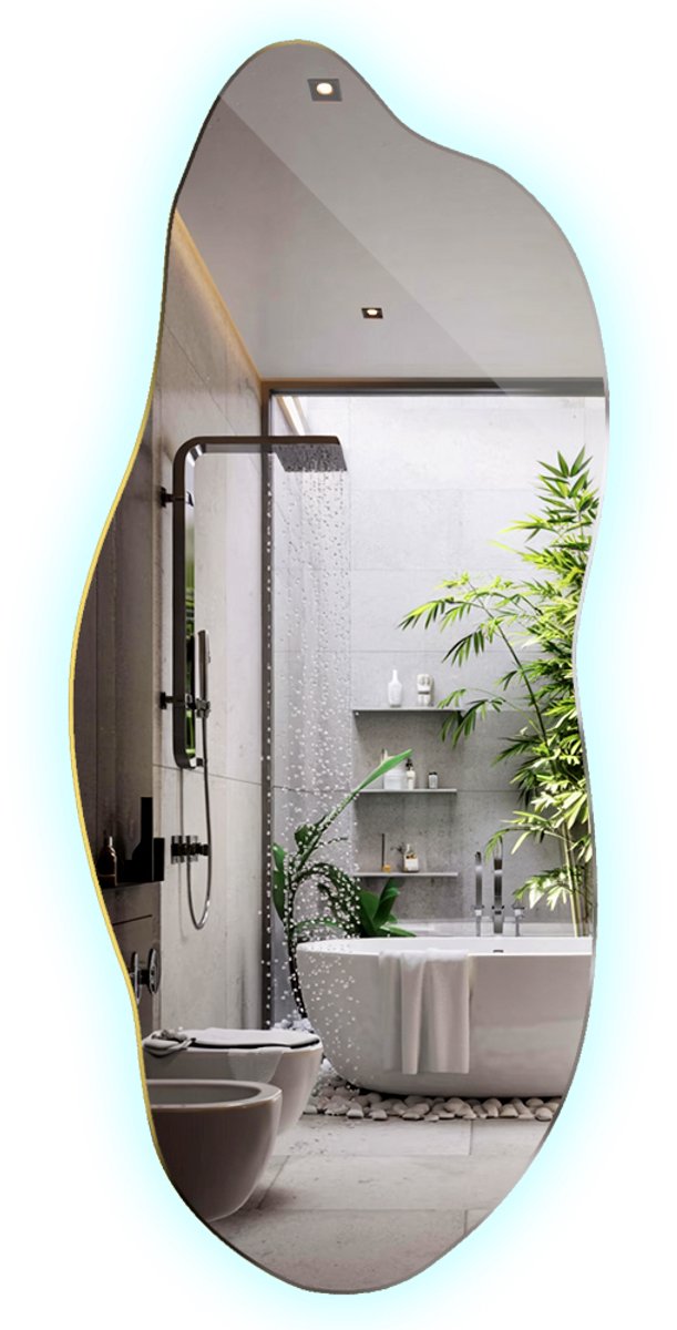 Tulup LED Spiegel - Organische Spiegel Met Verlichting - 35x80 cm - Asymmetrische Spiegel Met Verlichting - Spiegel LED Voor de Woonkamer - Koel Wit 6500K - Onregelmatige Spiegel Met LED - Moderne Wandspiegel