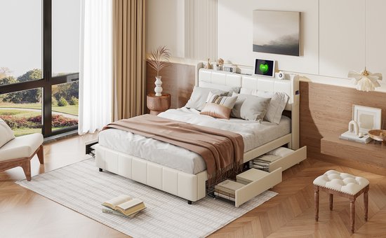 Lit 160 x 200 cm avec sommier,lit 2 personnes avec LED et USB,lit double Lit 160 x 200 cm avec sommier,lit 2 personnes avec LED et USB,lit double
