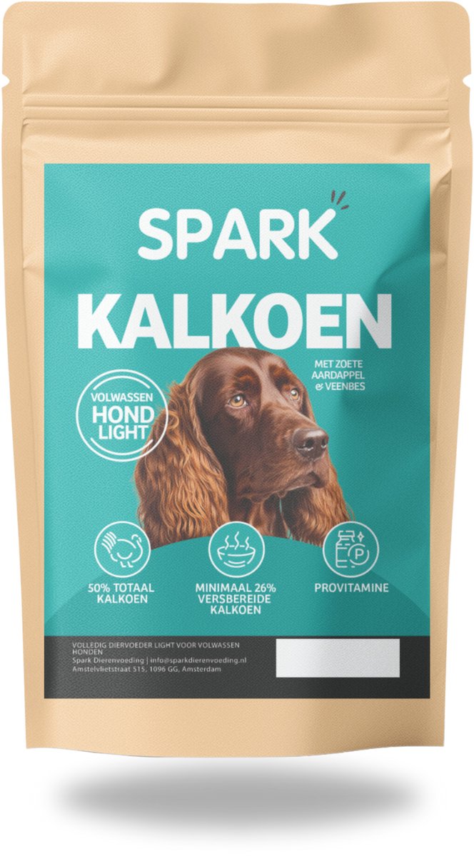 Spark - Senior Hondenbrokken - Light Dieetvoer - Kalkoen met Zoete Aardappel & Veenbes - Hypoallergeen - Graanvrij - 6KG