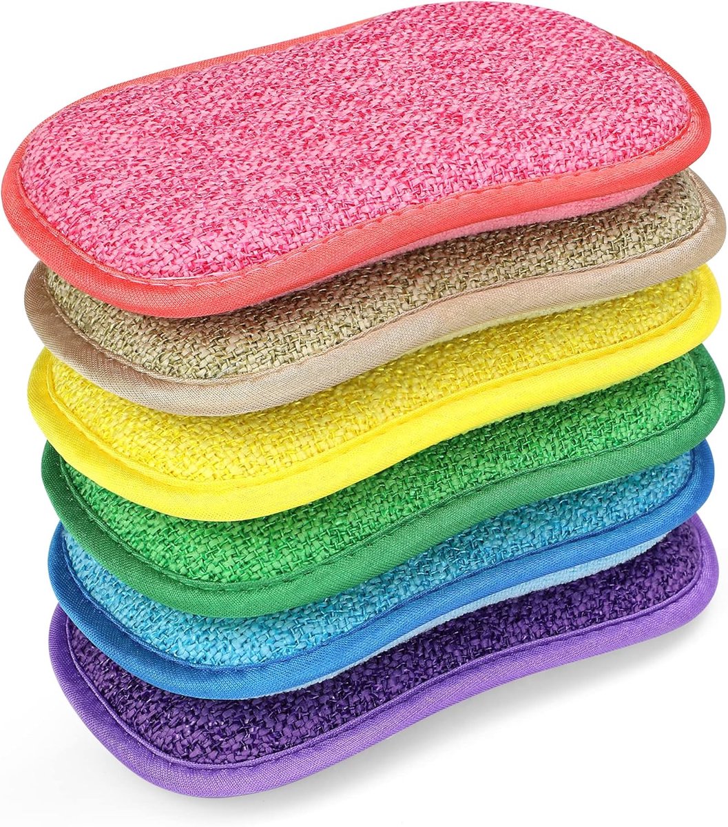 6-pack microvezel keukensponzen - krasbestendig, multifunctioneel - afwasborstel voor pannen/borden (6 kleuren)