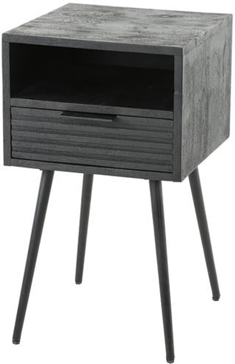 Luxe Nachtkastje Industrieel Mangohout met Lade (40 x 45 x 53 cm) - Houten Nachtkastje Zwart - Nachtkast Industrieel / Modern / Landelijk - Industrieel Nachtkastjes - Nachtkast - Nachtkastje Hout / Zwart - Bijzettafeltjes Woonkamer