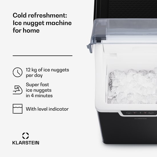 Klarstein Wallberg Nugget Ice Maker - Ijsblokjesmachine - Snelle modus - Ijsblokjes binnen 4 minuten - 200 Watt compressor - Tot 12 kg ijsblokjes per dag - Modern & draagbaar design - Beschikbaar in 2 kleuren - Zwart van Klarstein — afbeelding 3