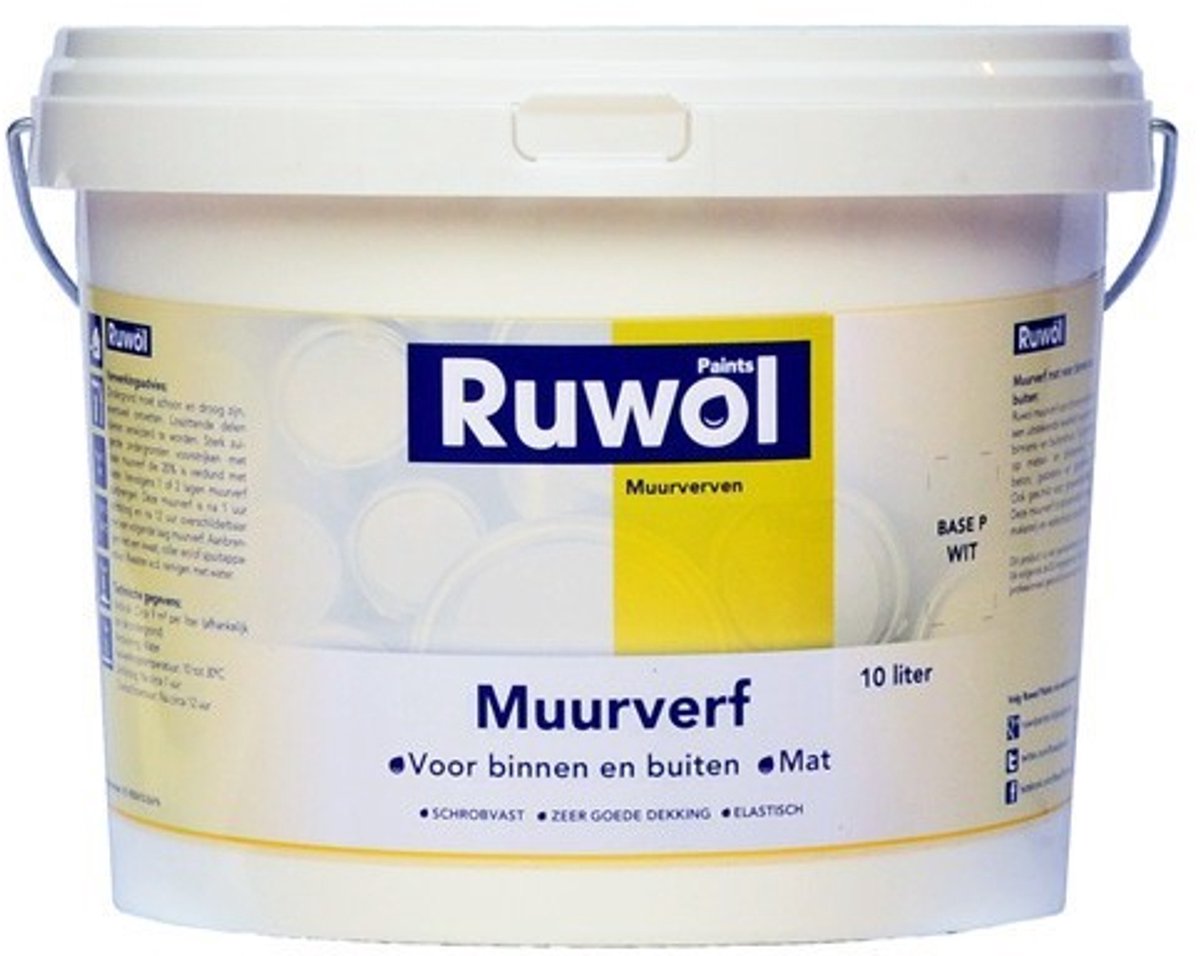 Ruwol Muurverf binnen en buiten Mat Lichtgrijs (RAL 7035) 10 liter - muurverf buiten - gevelverf buiten
