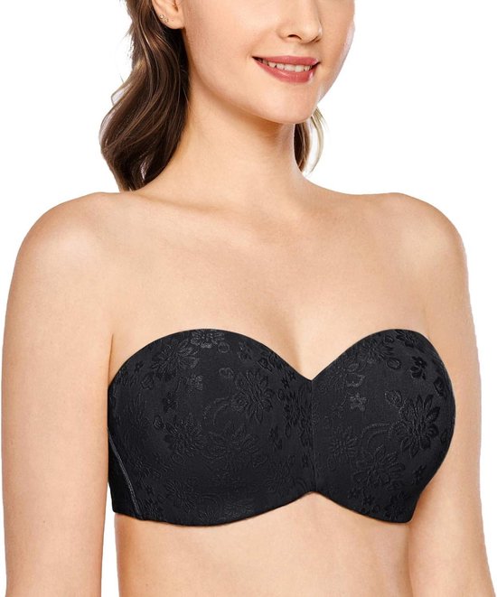 Allecto Plus - Strapless Minimizer Bh Voor Grote Cupmaat Jacquard Zwart - Dames Beha met beugel