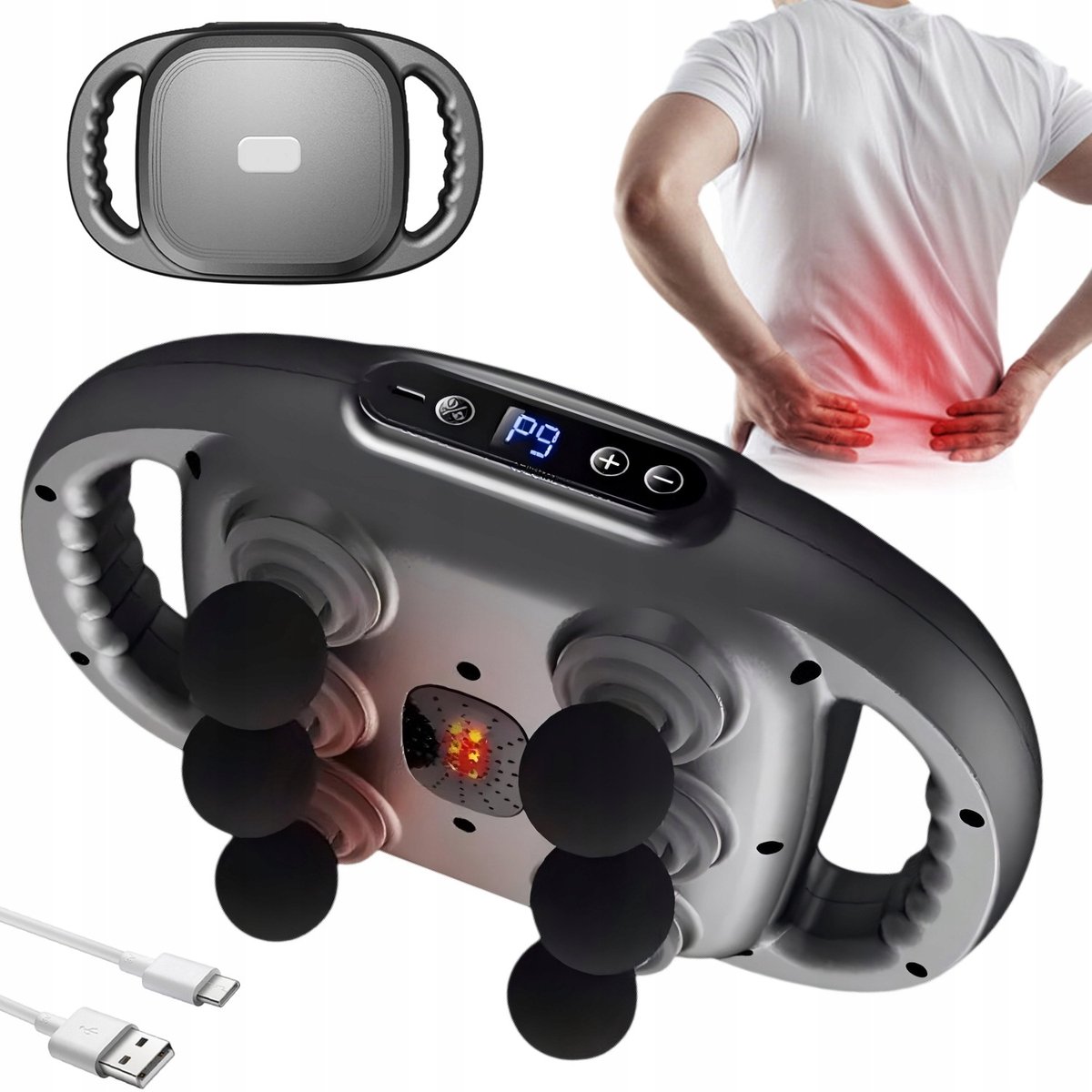 Bedee Massage Gun - met 6 massagekoppen - USB oplaadbaar - Hoge frequentie vibratie - 9 standen met instelbare intensiteit - 2000 mAh - Donkergrijs