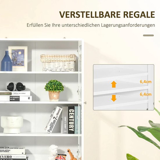 Sweiko Boekenkast - Vitrinekast - Glazen deuren - 76 × 40 × 178.5 cm - Wit