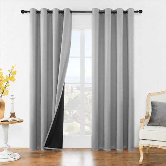 2-pack verduisteringsgordijnen, verkoelende en verwarmende volledige verduisteringsgordijnen met verduisteringslaag, geschikt voor de kinderkamer, woonkamer, slaapkamer,Grijs，132*213cm