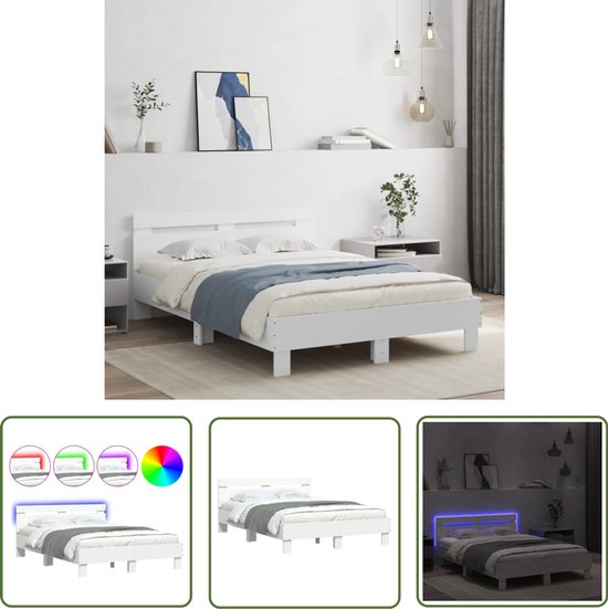 Cadre de lit vidaXL - Chambre - Cadre de lit avec tête de lit et LED blanc 120 x 200 cm - Siècle des Lumières LED - Lit en bois - Lit moderne