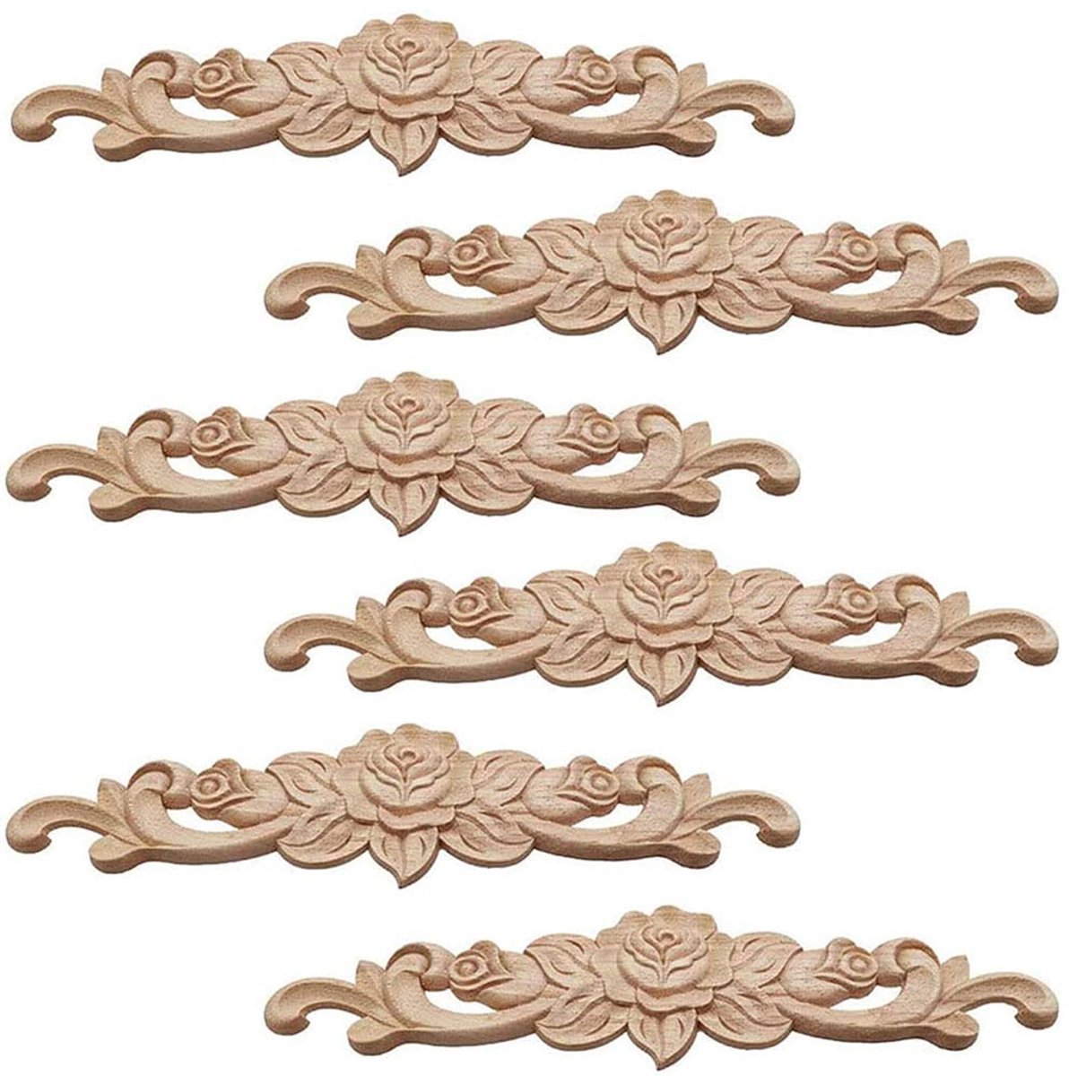 Decoratieve houten stickers - 6 stuks sculptuur applique - Onlay gesneden meubels - Hout g