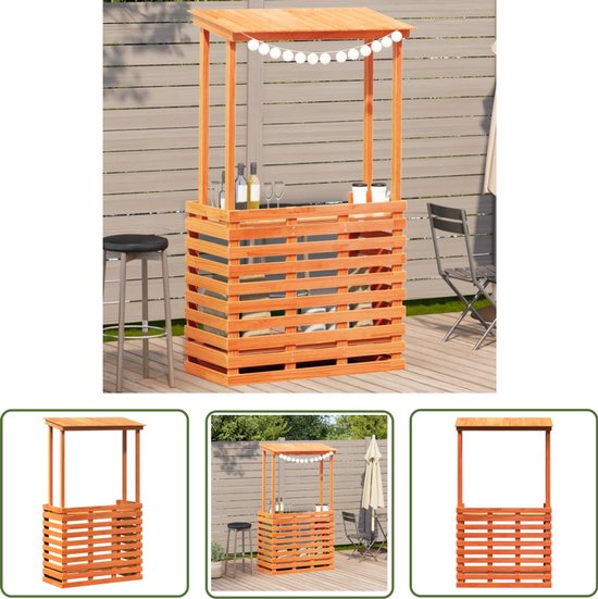 vidaXL Houten Tafel - Tuinbartafel - Tuinbartafel met dak bruin 112,5x57x195,5 cm massief hout - Buitenbar - Terrasset - Tuinset