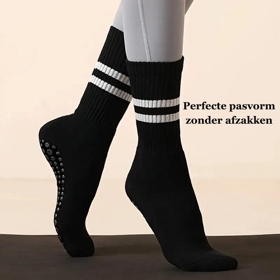 Pilates sokken - Anti Slip Sokken - Yoga Sokken - Set van 3 Stuks Sport sokken - One Size Fits All - Dames Sokken - Zwart -Wit -Roze van Merkloos — afbeelding 5