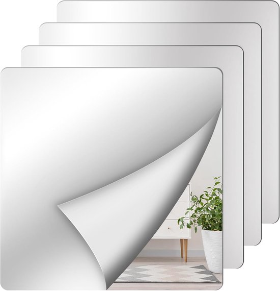 4 Pack Wandspiegel Volledige Lengte - 12 x 12 Inch Acryl Spiegeltegels - Muurstickers - Plakspiegels - Deurspiegel - Spiegel Sticker - Wandspiegel - voor Slaapkamer Home Gym Deur - Woonaccessoires