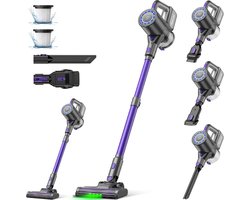 NETTLIFE Steelstofzuiger - Akku - 40 min looptijd - 500 W - 2 in 1 vloerwisser - Draadloze Accustofzuiger - 40KPa - Paars - 4 Zuigniveaus Vacuum Cleaner - met zelfstaande functie - met groen Licht - ideaal voor harde vloeren | tapijten | dierenharen