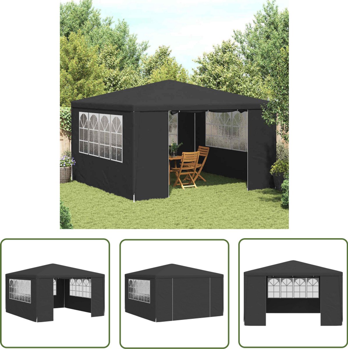 vidaXL Tuinpaviljoen - 4x4x2.75m - Antraciet - UV- en waterbestendig