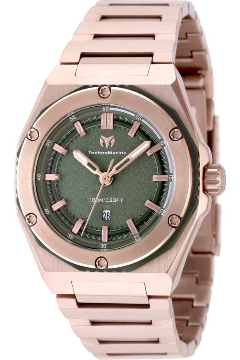 TechnoMarine CORAL - Legacy TM-416086 Dames Horloge - Waterdicht - Analoog - Quartz Uurwerk - Roestvrij Staal met groene Wijzerplaat - 36mm