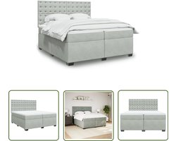 vidaXL Boxspring Bed - Boxspring - Boxspring met matras fluweel lichtgrijs 200x200 cm - Fluweel Bed - Grijs Bed - Tweepersoons Bed