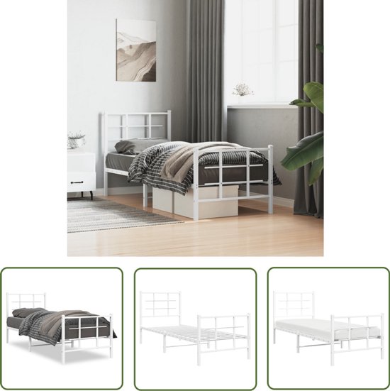 Zwarte metalen bedframe van 140 x 190 cm met 12 latten voor een