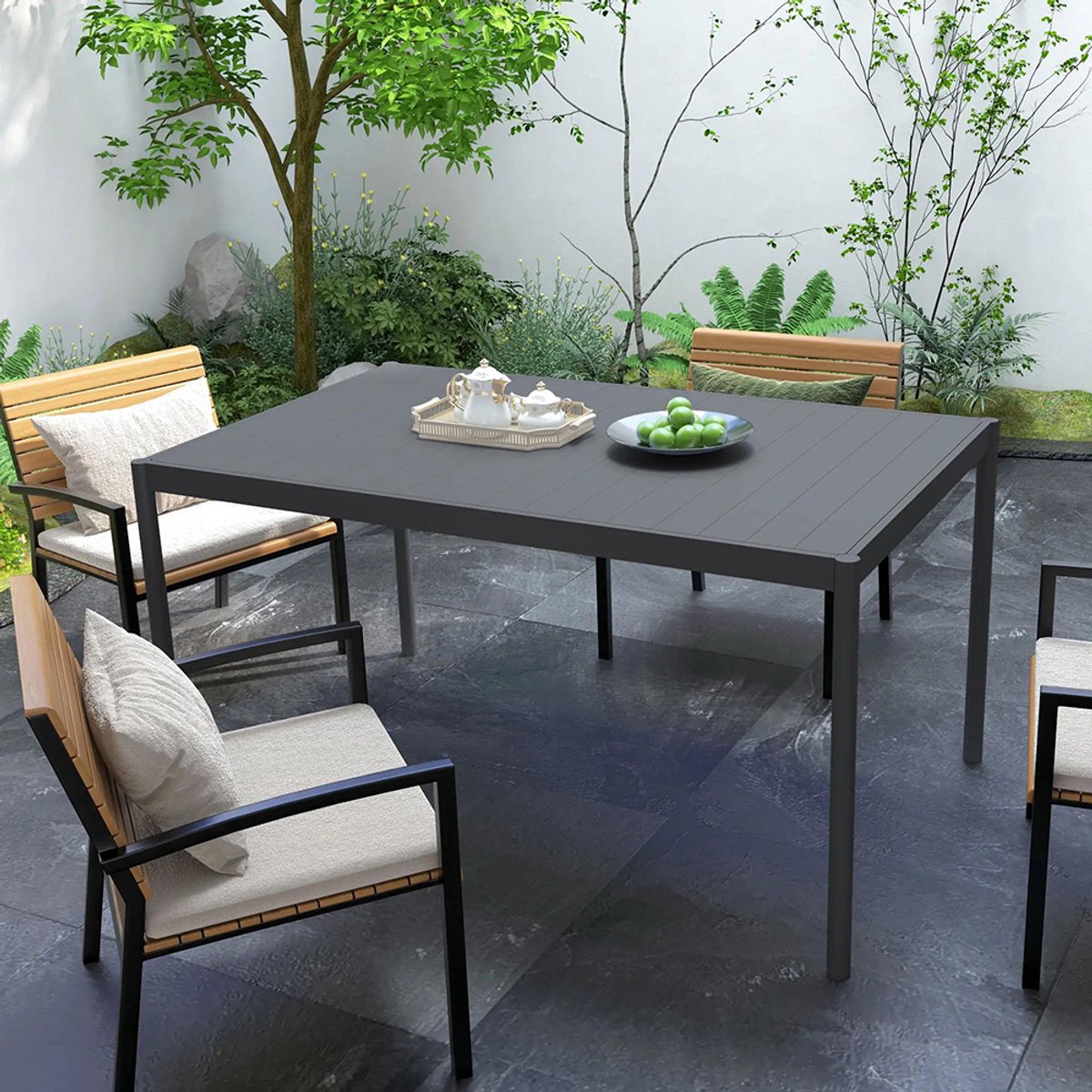 Sweiko Tuintafel - Aluminium - 145 x 90 x 74 cm - Donkergrijs