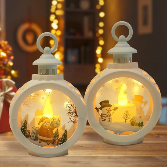 ByShane - Led kerstlantaarn windlicht voor Kerstmis in wit - Vintage kerstdecoratie voor binnen