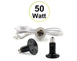 UniEgg® Keramische Lampenhouder met dimmer | 100cm snoer inclusief 50 watt XL keramische warmtelamp | Geschikt voor Keramische en infrarood Warmtelampen (E27) Kuikens, Reptielen, Amfibieën en andere diersoorten.