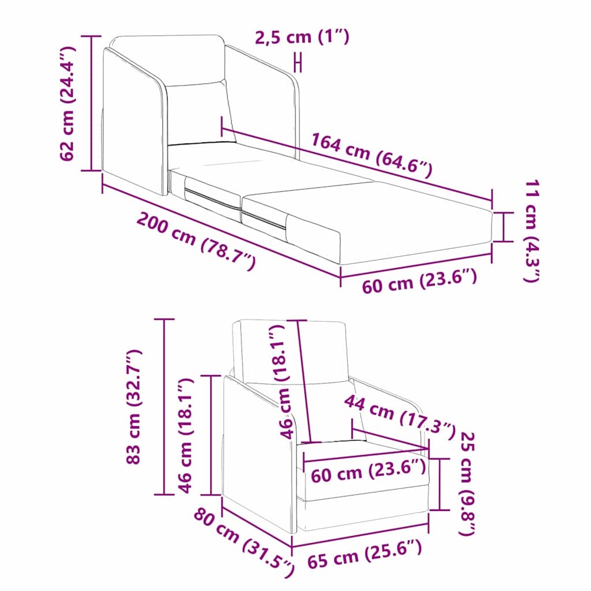 vidaXL Slaapbank - Donkergrijs - 65 - x - 80 - x - 83 - cm - Fluweel