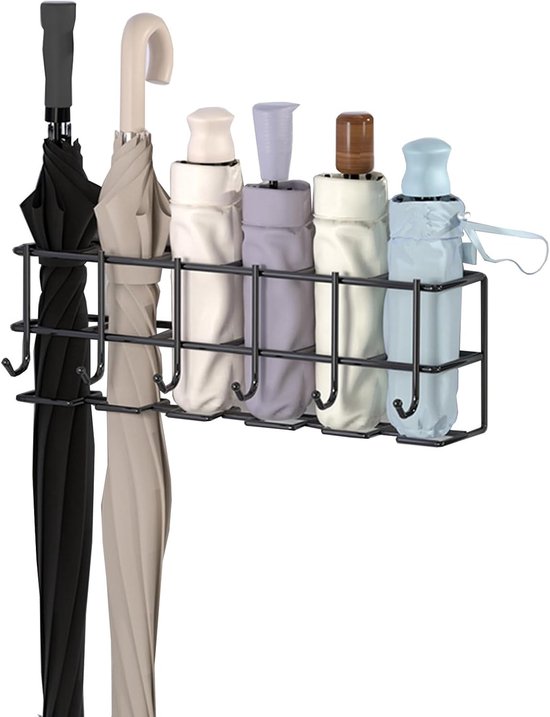 SNQ Paraplustandaard - Paraplustandaard met haak - Lange en korte paraplu-opbergdoos - Geschikt voor entree, binnen, huis, kantoor - 38,5 x 10,8 x 13 cm - Zwart