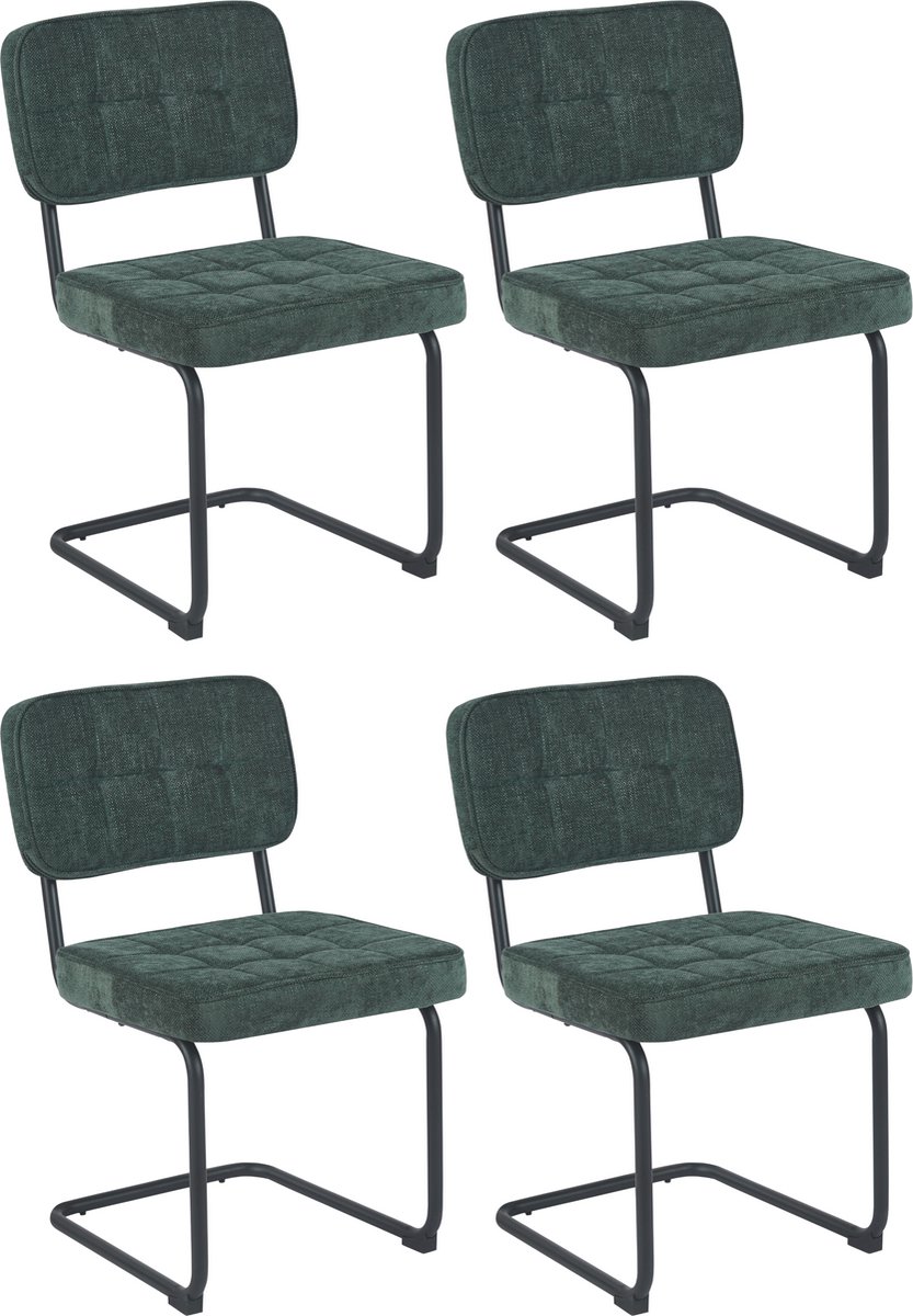 Colenis Buisframe Stoel Kita - Eetkamerstoel - Set van 4 - Groen - Chenille Stof - Metalen Frame - Industrieel Design