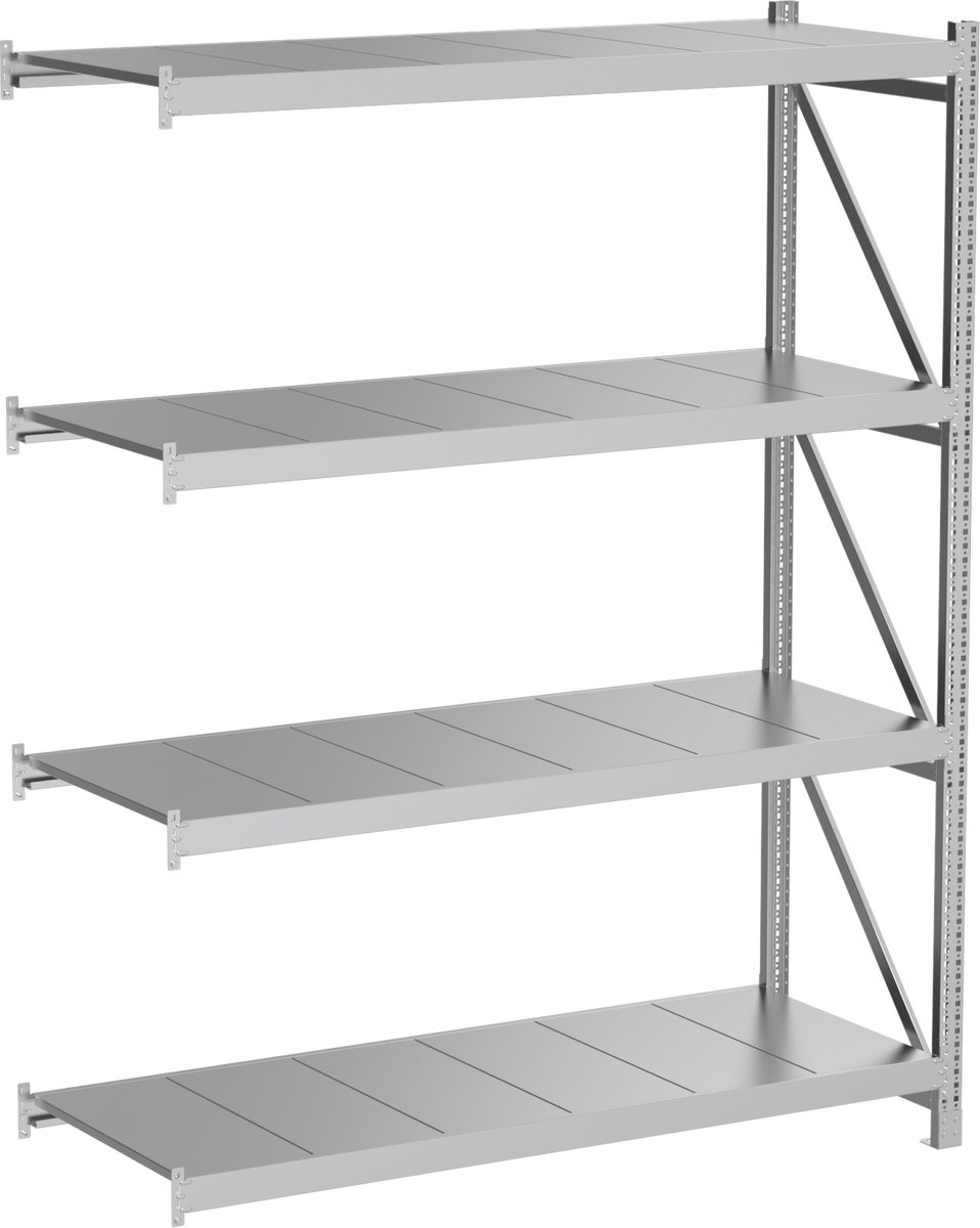 Povag Aanbouwmodel stellingkast - 200x150x60 cm - 4 legniveaus - 150 kg per legniveau - Gegalvaniseerd staal
