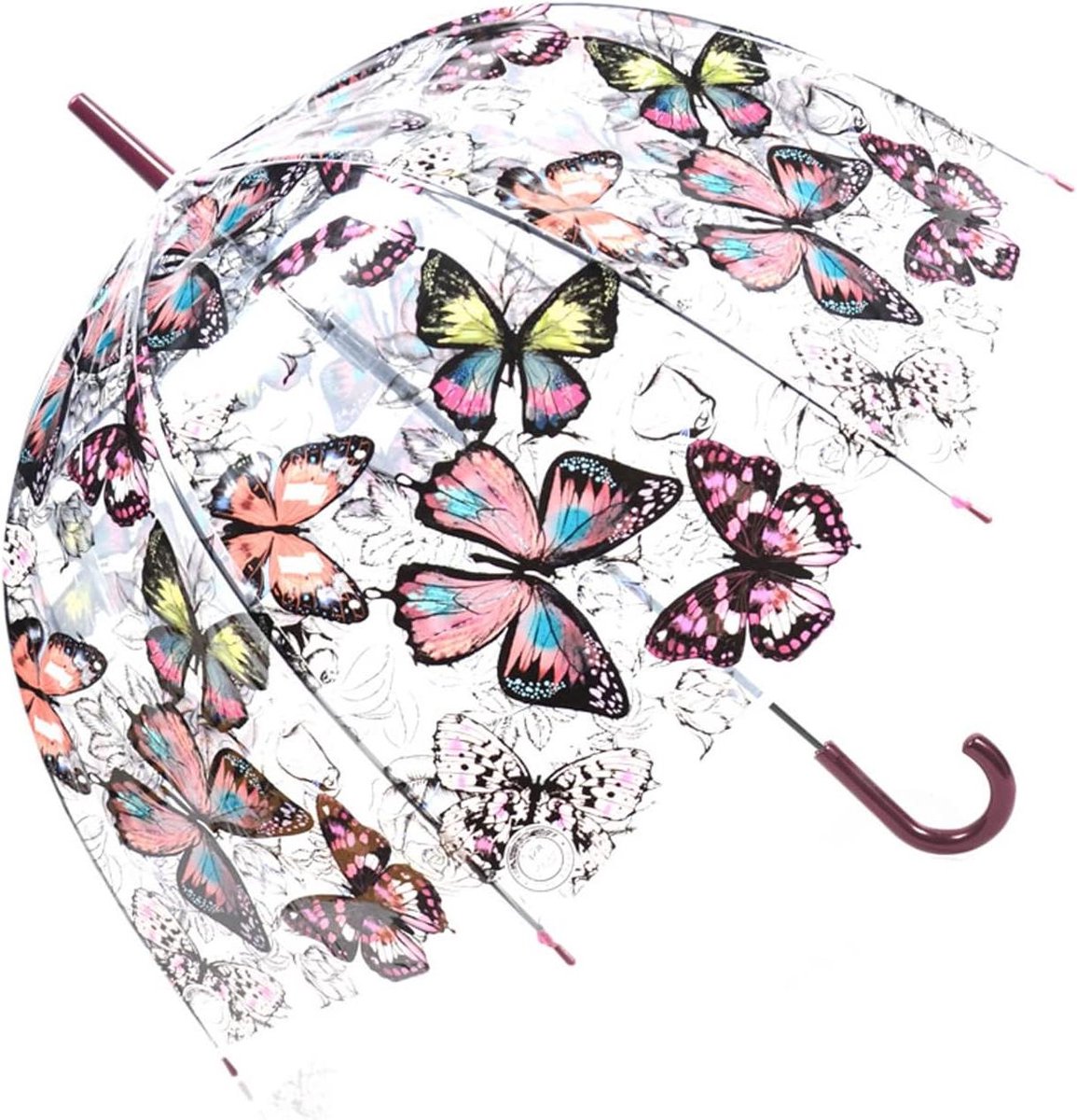 ByShane - Kleurrijke Transparante Paraplu met Vlinder Patroon – Lange Handvat Boog Koepel 80cm – Sterke Windbescherming – Gemakkelijk te Grip – Voor Vrouwen