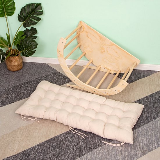 Buxibo 2-in-1 Klimboog met Kussen - Houten Speelboog - Montessori Klimrek - 80x47x58 cm - Naturel van Merkloos — afbeelding 5
