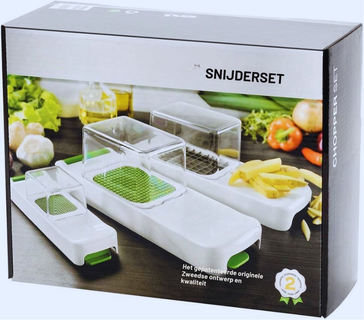 Thuys – 3 – in – 1 Multifunctionele Snijder – Met 3 Verwisselbare Messen – 3 x 3mm – 6 x 6mm – 12 x 12mm – Wit en Groen