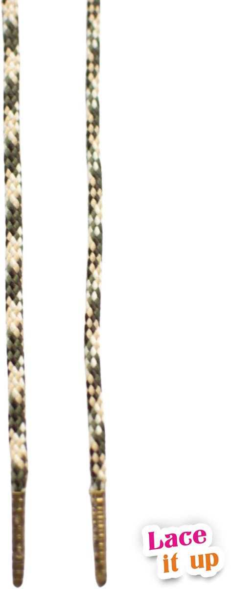 Lace it Up - Handgemaakte schoenveters rond koord - Groene veters met beige streepjes - 120cm lang met bronzen nestels