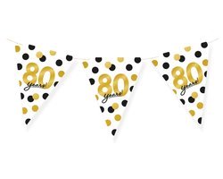 LUQ – Vlaggenlijn 80 Jaar – Wit-Zwart-Goud – 6 m Luxe Verjaardag Decor – Feest Versiering – Slinger – Direct Ophangen