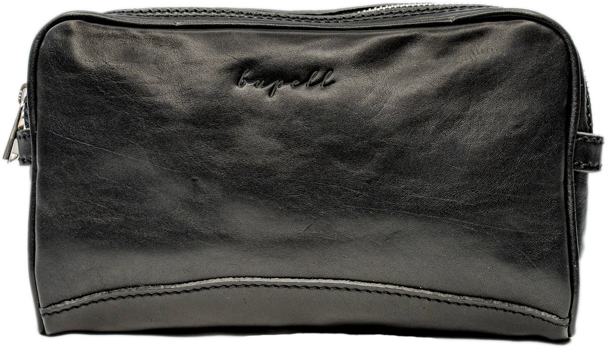 bupell Toilettas Kara van echt plantaardig gelooid leer - Luxe lederen tas, handgemaakt in Italië Kulturtasche zwart - Dames en heren