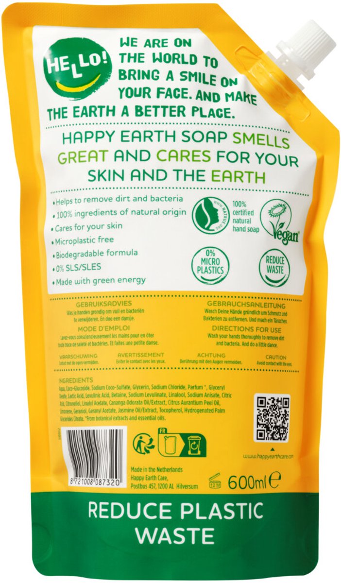 Happy Earth 100% Natuurlijke Handzeep Navulling Jasmine Ho Wood - 600 ml