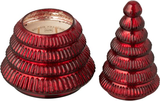 J-Line geurkaars Boom Geribbeld - glas - kerstrood - large