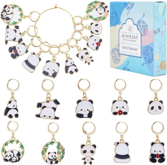 Foto: 1 box 20pcs panda stitch markers cute crochet marker charms enamel animal stainless steel leverback clasps metal knitted markers removable clip on hook markers voor diy crochet knitting