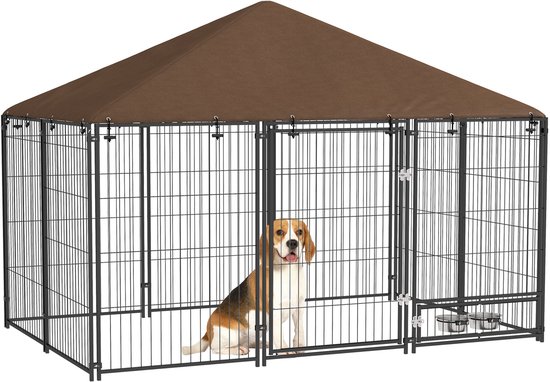 PawHut hondenkooi met slot en kussen, natuurlijk hout, 82,5 cm x 57 cm x 72 cm, roomwit