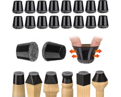 Peysaitr - Stoelpoot Beschermers - Siliconen Omhulsel - Anti-Kras Vilt - Vloerbescherming - Voor Houten en Tegelvloeren - Geschikt voor 15-18mm Poten - zwart - 32 Stuks