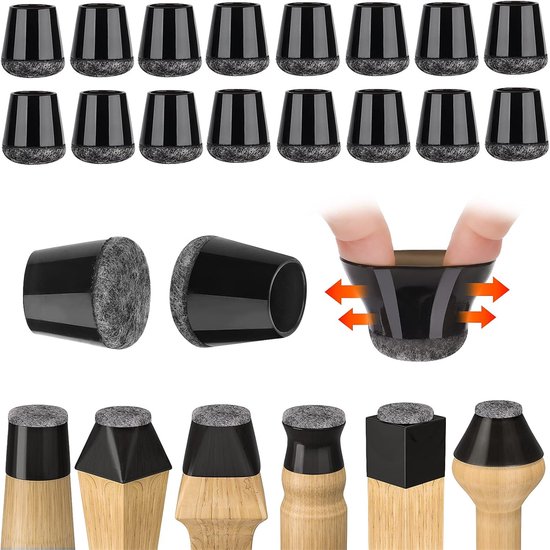 Peysaitr - Patins de protection pour pieds de chaise - Revêtement en Siliconen - Feutre anti-rayures - Protection des sols - Pour parquets et carrelages - Convient aux Pieds de 15 à 18 mm - Noir - Lot de 32