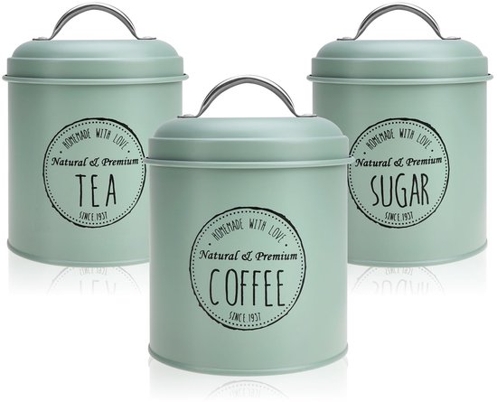 Foto: Elegante opbergers nostalgisch design set van 3 pastel mintgroen metaal 12 x 16 cm