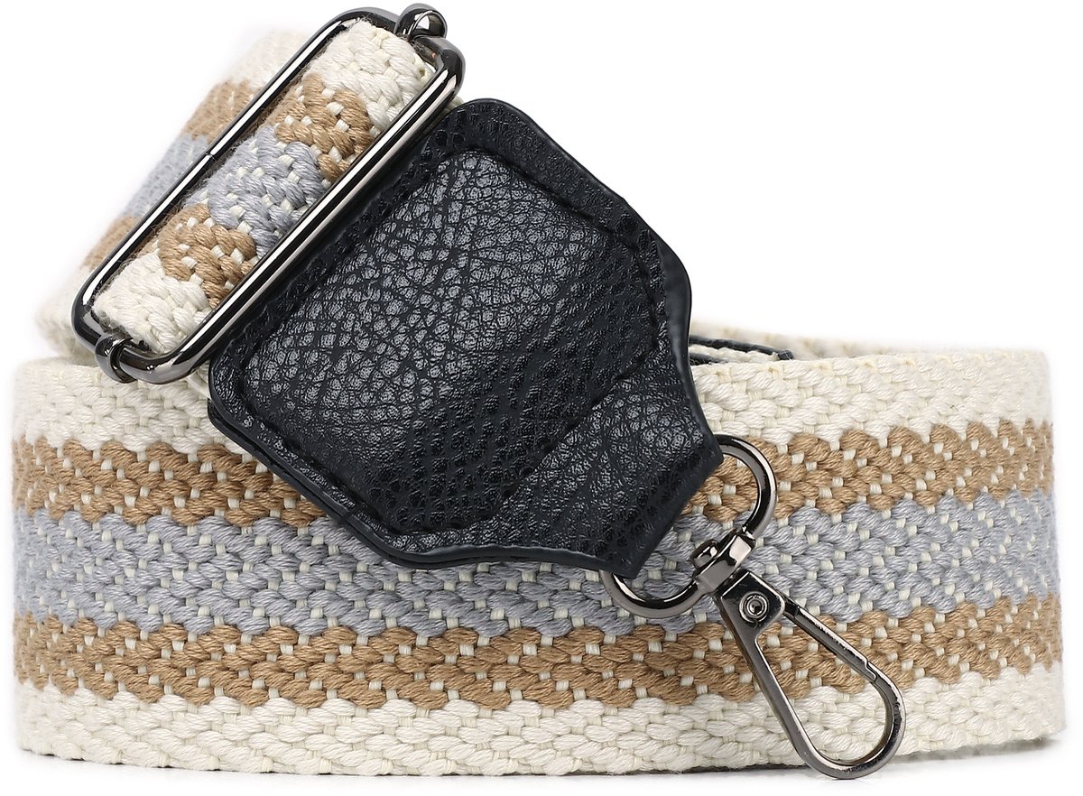 Eleganci® - Canvas Tassenriem - Universeel - Bag strap - Schouderband - Verstelbaar - Tassenhengsel - Tassenband - 140 cm lang - 5,5 cm breed - Roestvrijstaal - Beige