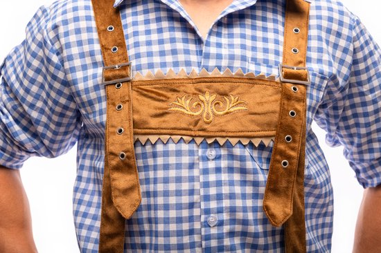 Samex® - Lederhosen homme + chemisier - Costume complet Oktoberfest homme - Lederhosen court - Déguisement homme - Déguisements - Marron/ Blauw - Taille M