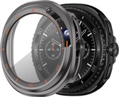 Bandz PC hard case hoesje met screenprotector - geschikt voor Samsung Galaxy Watch 8 Classic - beschermhoes van hard plastic met bezel - full cover (titanium grijs/oranje)